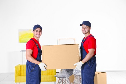 Professional movers transporting household items carefully